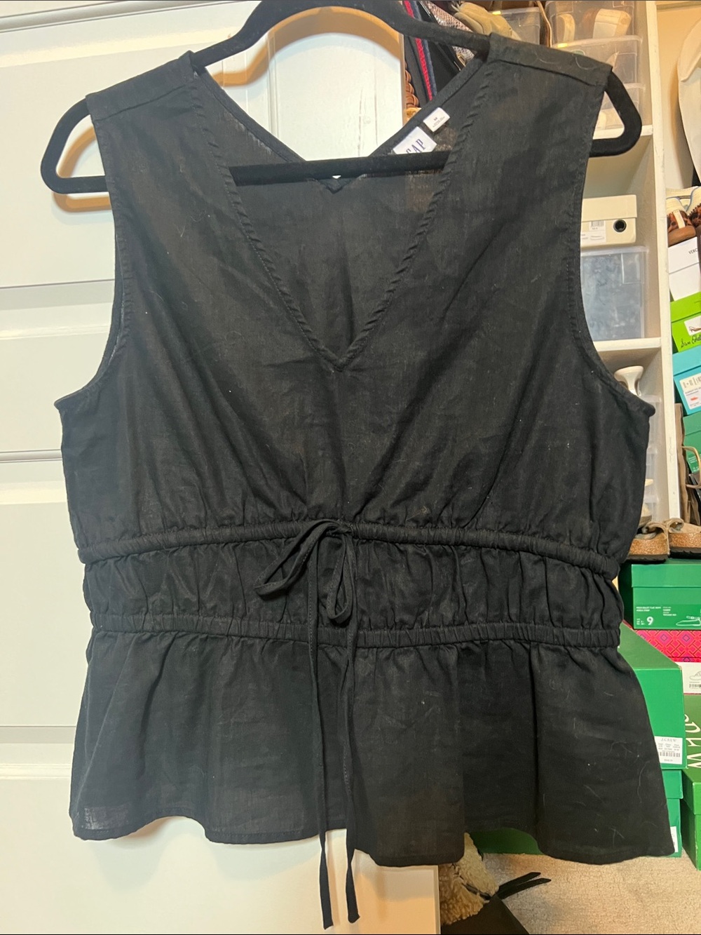 GAP Black V-Neck Drawstring Peplum Tank